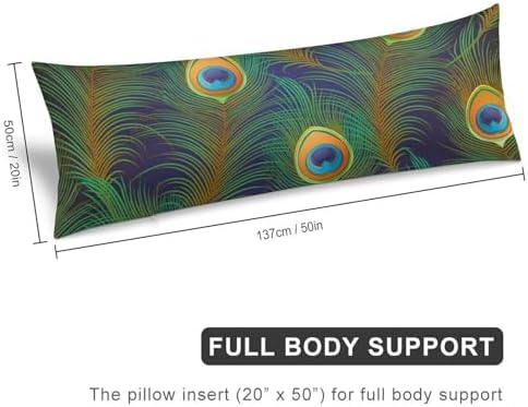 Peacock Feathers Pattern Body Pillow Cover with Zipper 20x54