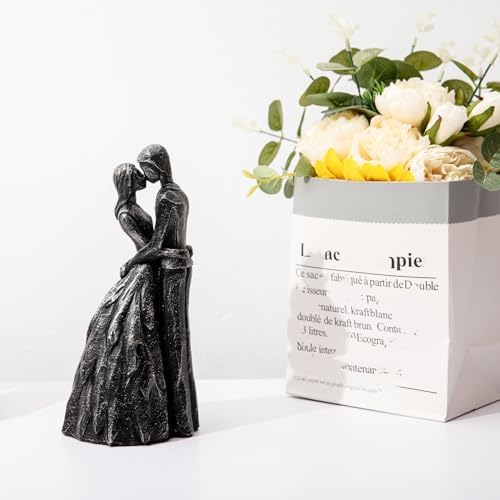 Prettidecor Kissing Love Couple Statue Black Figurine