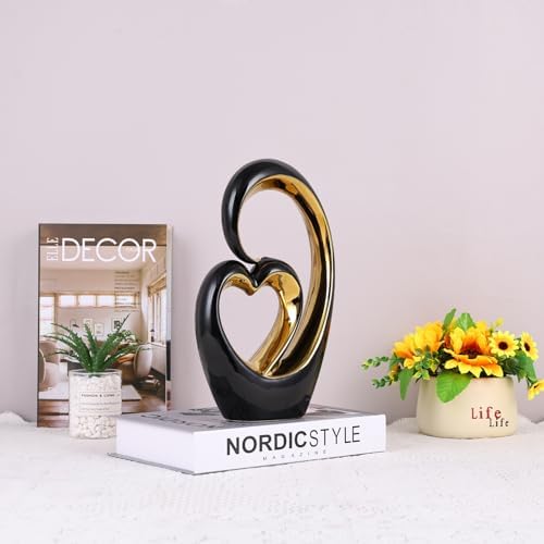 LCCCK Black and Gold Heart Sculpture Couple Decor