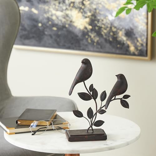 Deco 79 Black Polystone Bird Statue with Leaf Vines