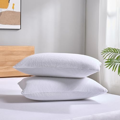 ProtectMySleep Cotton Terry Pillow Protectors - 2-Pack Waterproof Hypoallergenic