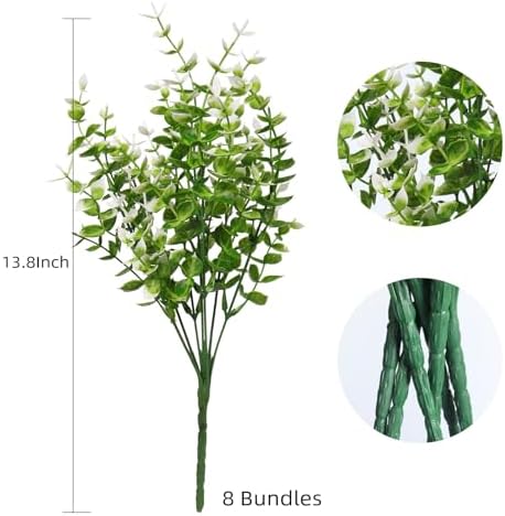 RECUTMS Artificial Flowers 8 Bundles Outdoor Decor White