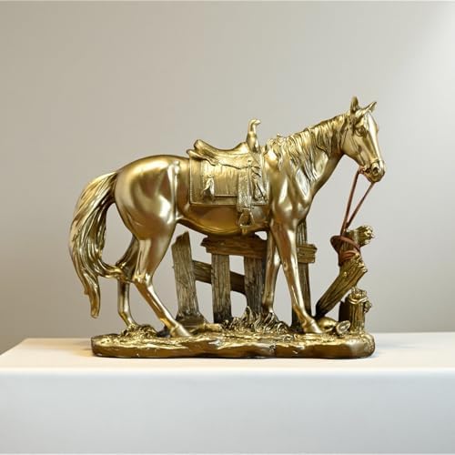 Golden Horse Statue Resin Sculpture Collectible Decor