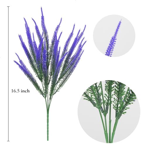 LikSoor 8 Bundles Artificial Lavender Flowers UV Resistant