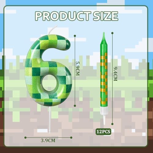Zlongron Green Pixel Birthday Candles 13 Pieces Minecraft Themed Decoration