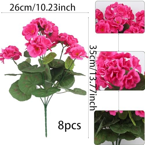 8 Pcs Artificial Geraniums Silk Flowers for Garden Decor