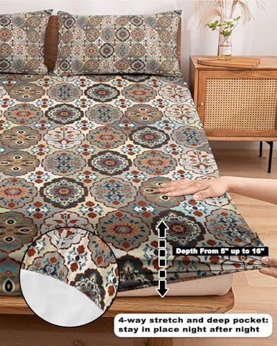 King Fitted Sheet Deep Pocket with Elastic and Abstract Floral Pattern