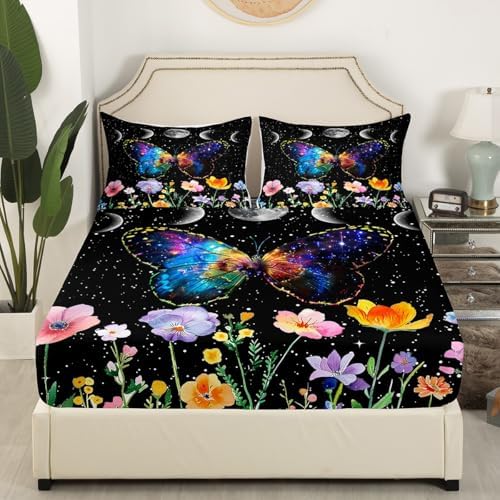 Castle Fairy Butterfly Fitted Sheet Twin Size with Pillowcase