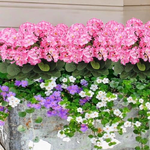 3 Pcs Artificial Geraniums Silk Pink Bushes for Decor