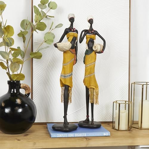 Deco 79 Yellow African Woman Statues Set of 2