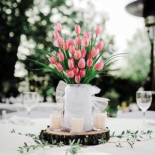 6 Bundles Artificial Tulips Pink UV Resistant Home Garden Decor