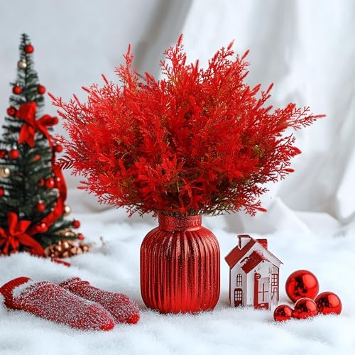 SUPLEAF 8pcs Artificial Red Pine Stems for Christmas Decor