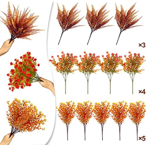 TURNMEON 12 Bundle Artificial Fall Flowers UV Resistant 1