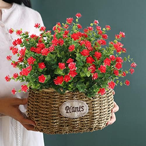 RECUTMS 12 Bundles Artificial Eucalyptus Flowers Red