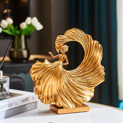 FJS Gold Dancing Girl Statue for Living Room Decor