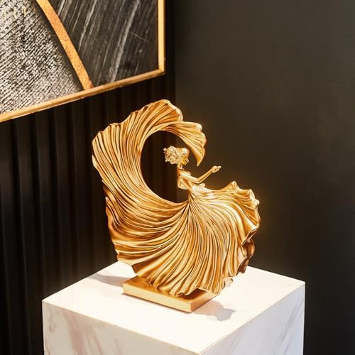 FJS Gold Dancing Girl Statue for Living Room Decor