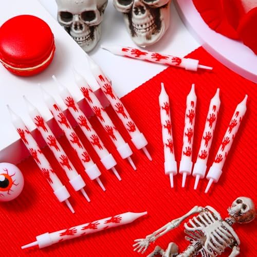 12 Pcs Bloody Handprint Candles Halloween Birthday Decorations