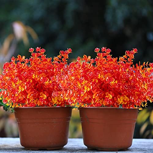 URSTOUD 10PCS Fall Red Artificial Eucalyptus Plants