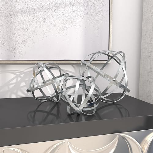 Deco 79 Modern Metal Geometric Statues Set of 3 6 8 10 Silver