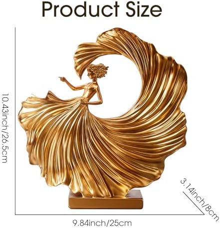 FJS Gold Dancing Girl Statue for Living Room Decor