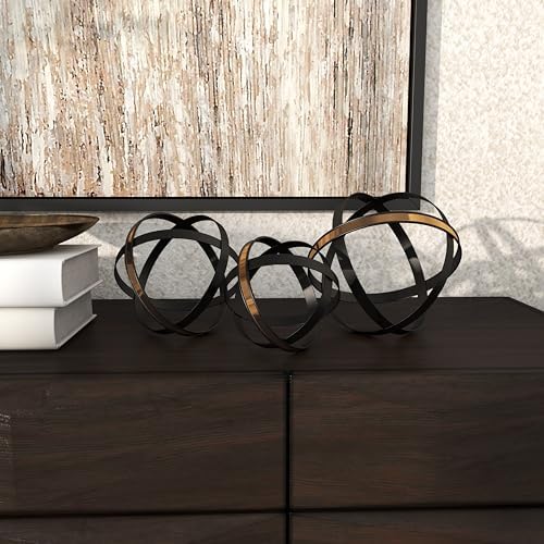 Deco 79 Set of 3 Black Metal Geometric Statues with Gold Accents