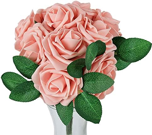 Greenco 25 pcs Artificial Pink Roses Faux Flower Set