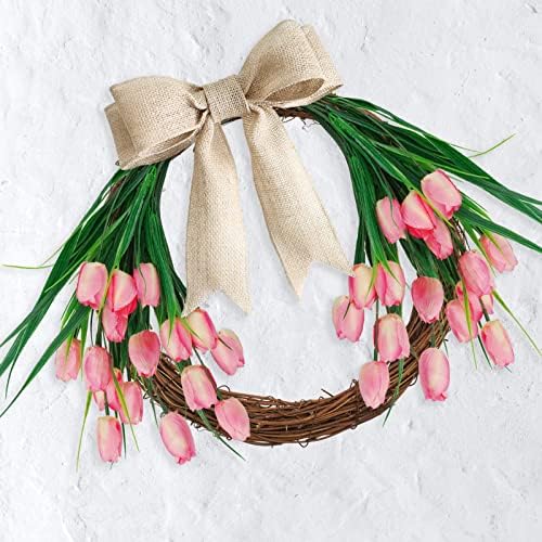 6 Bundles Artificial Tulips Pink UV Resistant Home Garden Decor