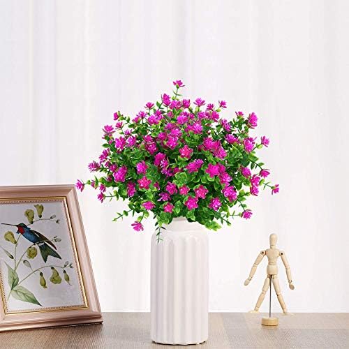 KLEMOO Artificial Flowers 4 Pack Fushia UV Resistant