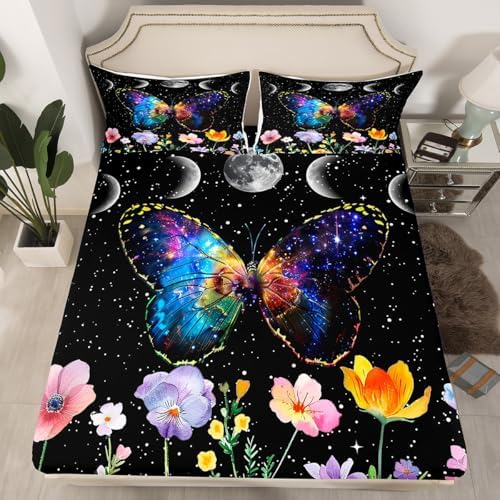 Castle Fairy Butterfly Fitted Sheet Twin Size with Pillowcase