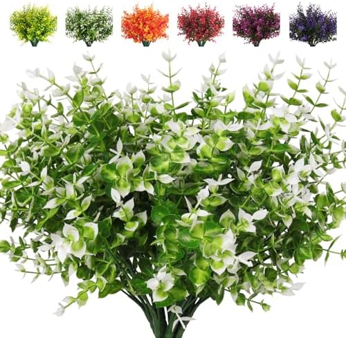 RECUTMS Artificial Flowers 8 Bundles Outdoor Decor White