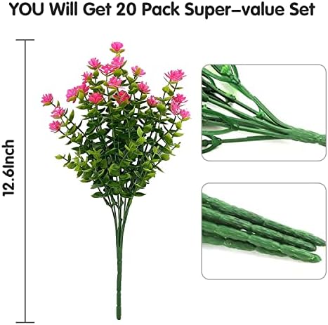 YIBUKIY Artificial Flowers 20 Bundles UV Resistant Fake Pink