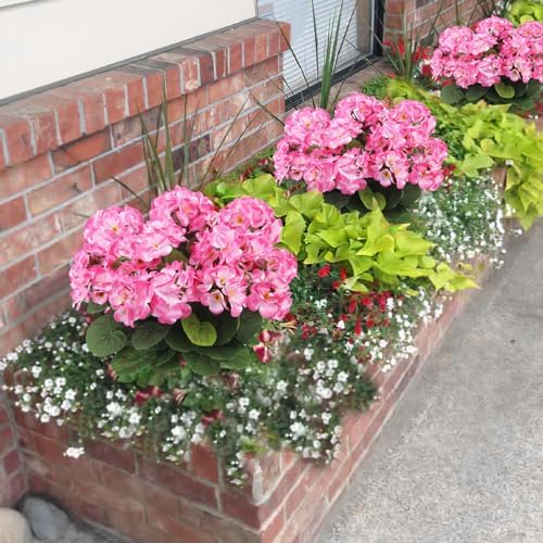 3 Pcs Artificial Geraniums Silk Pink Bushes for Decor
