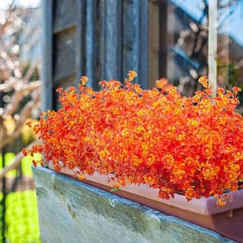 12 Bundles Artificial Fall Flowers - No Fade Plastic Shrubs Decor