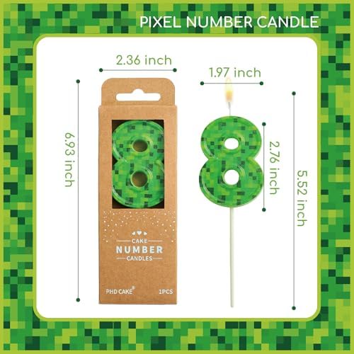 PHD CAKE 276 Inch Pixel 8 Birthday Candles Green
