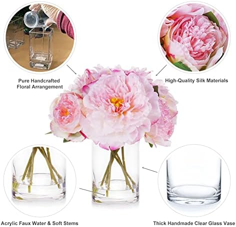 ENOVA FLORAL Pink Peonies in Glass Vase