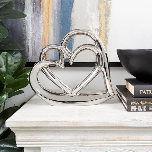 Deco 79 Silver Ceramic Heart Sculpture Abstract Modern Decor