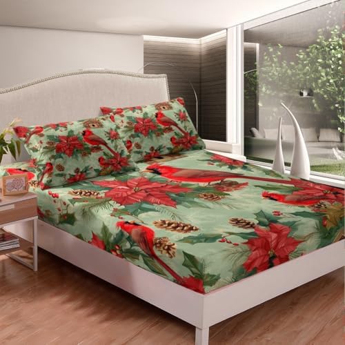 Castle Fairy Christmas Cardinal Fitted Sheet Twin Size