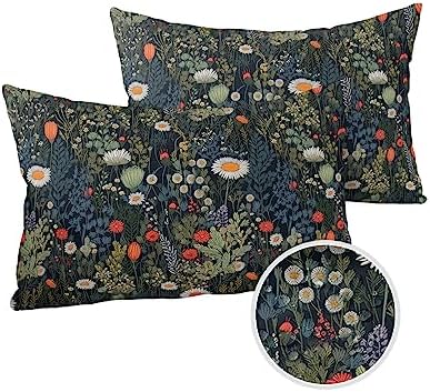 Waterproof Pillow Protector Set 2 Pack White Daisy Green Plant Design