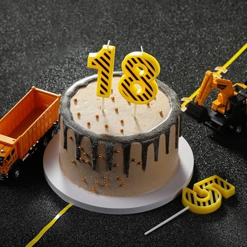 PHD CAKE 3 Number Birthday Candle with Yellow and White Stripes