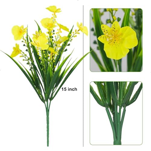 LANKAMO 8Pcs UV Resistant Artificial Flowers Yellow