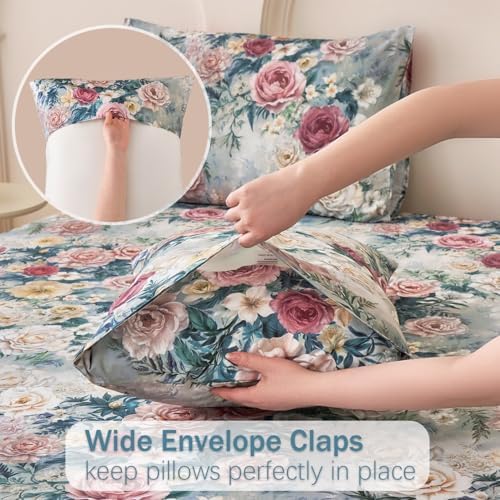 Huborise 100 Cotton Floral Pillowcases Set of 2 1929