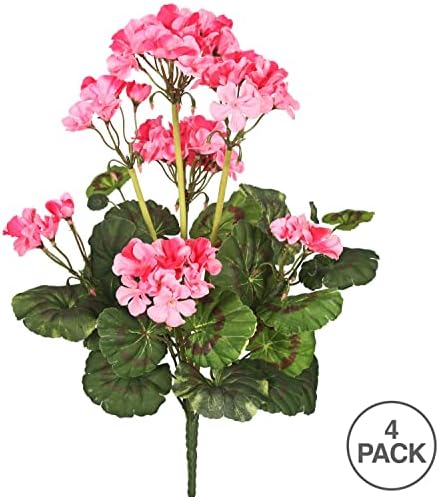 Vickerman 20 Pink Geranium Bush - 4 Pack Mix of Polyester and PVC