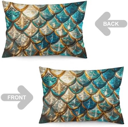 Glittering Fish Scales Pillow Case with Zipper Closure 30x20 Inches
