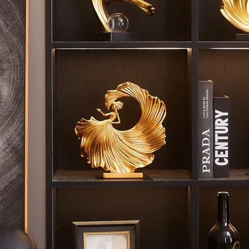 FJS Gold Dancing Girl Statue for Living Room Decor