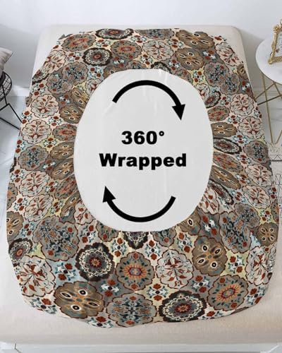 King Fitted Sheet Deep Pocket with Elastic and Abstract Floral Pattern