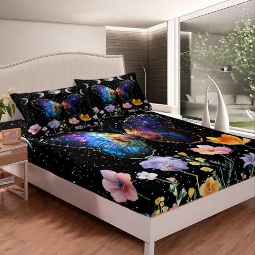 Castle Fairy Butterfly Fitted Sheet Twin Size with Pillowcase