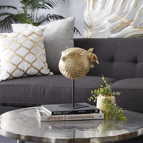 Deco 79 Gold Blowfish Sculpture with Stand