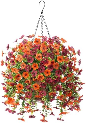 Ammyoo Artificial Hanging Flowers Basket with Daisy and Eucalyptus