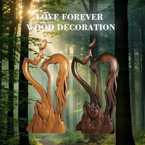 Wooden Kissing Couple Ornament - 10 Inch Romantic Statue