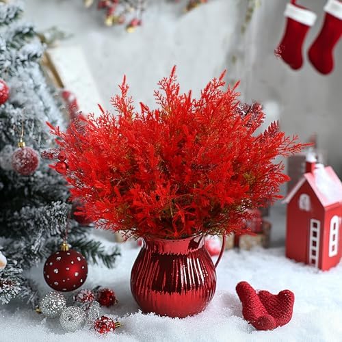 SUPLEAF 8pcs Artificial Red Pine Stems for Christmas Decor